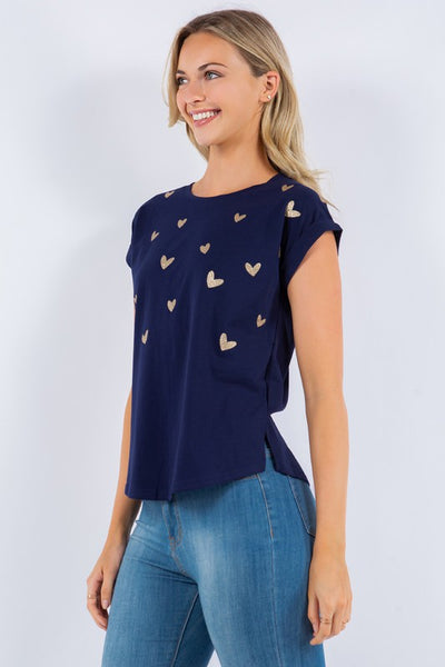 T-Shirt Golden Heart Navy