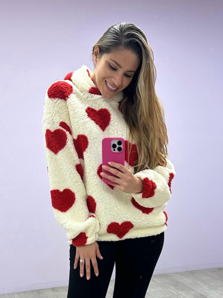 Sweater Comfy Hearts Red