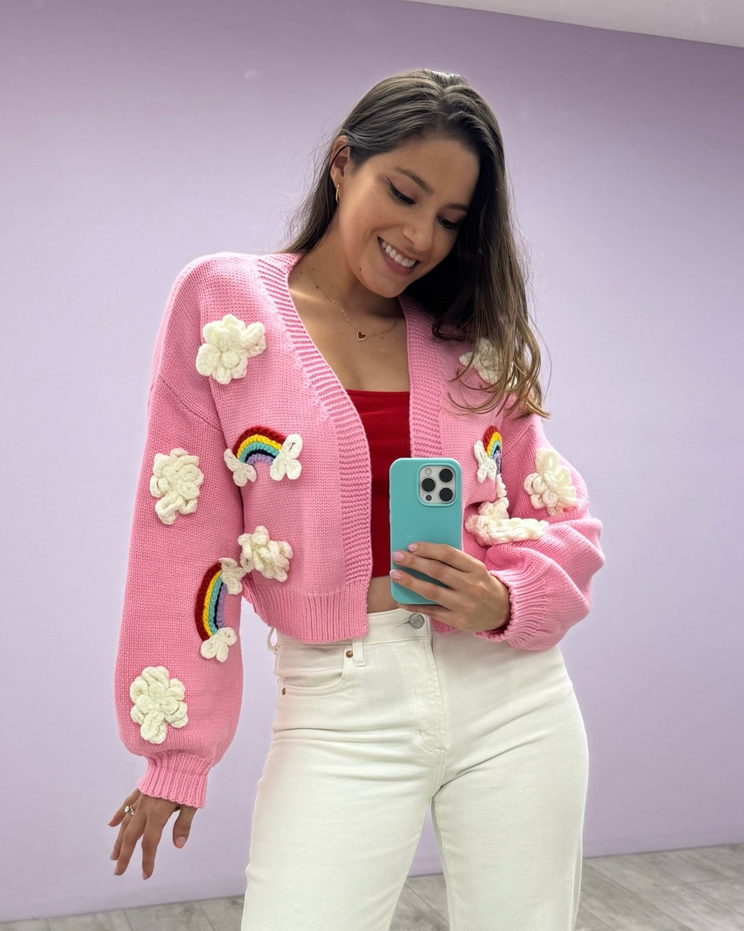 Cardigan Cutie Rainbow Rosado